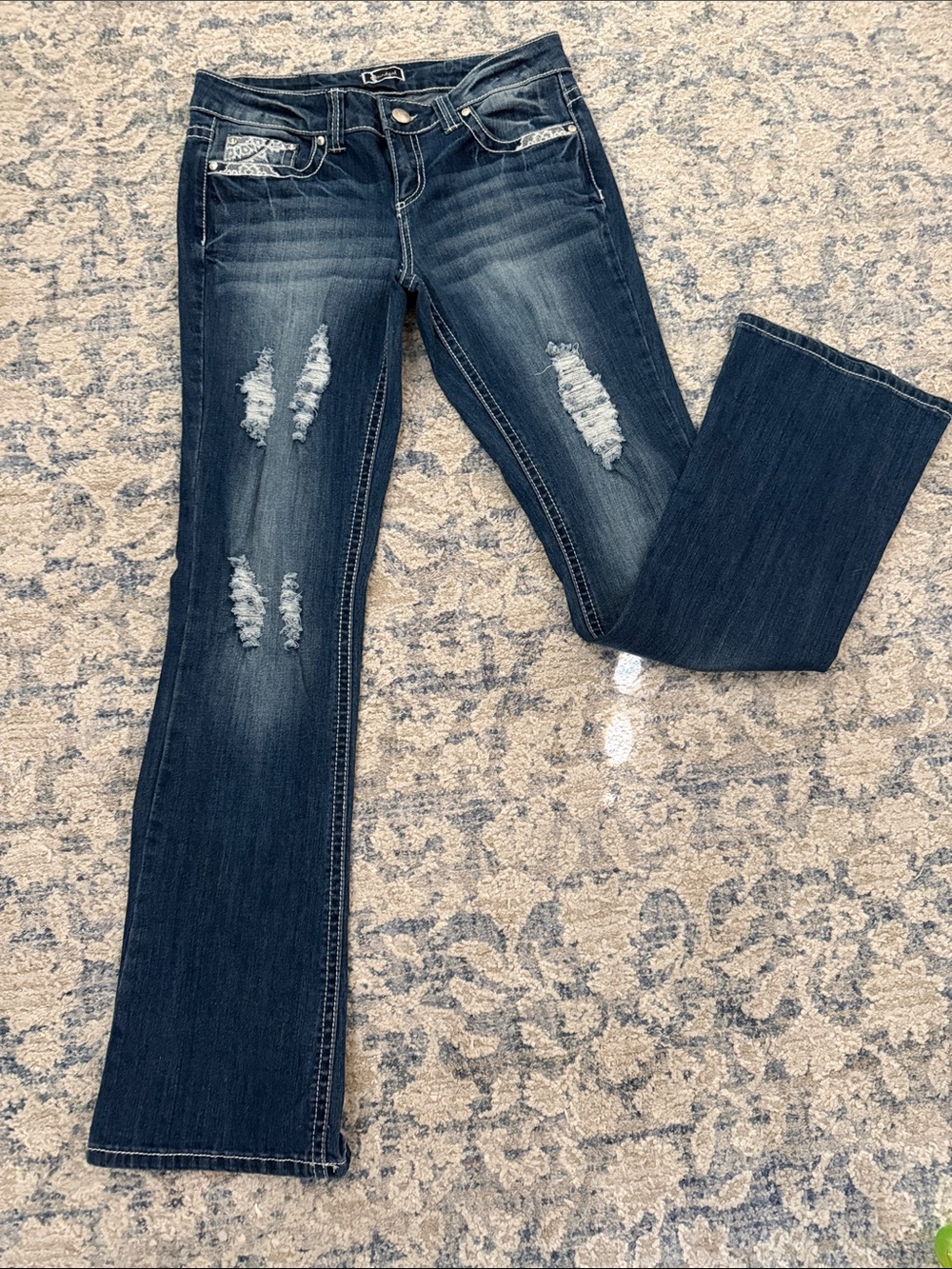 Soundgirl Dark Blue Distressed Bootcut Jeans